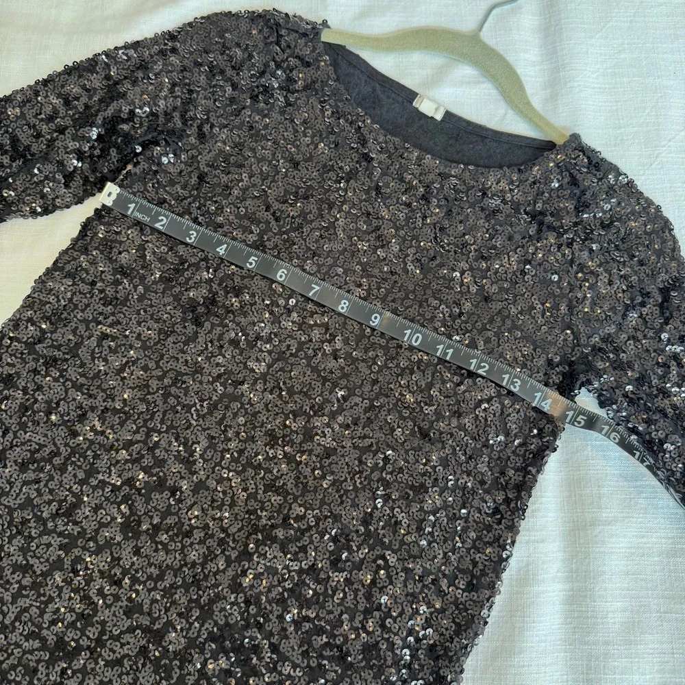 J. Crew Black Sequin Long Sleeve Top Womens XS Sparkle Party Glam‎ Evening
